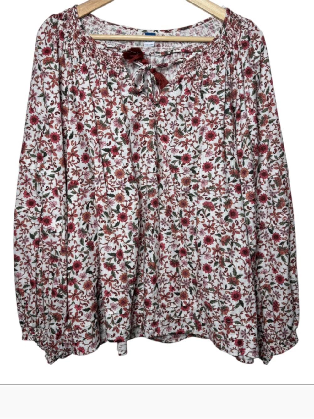 Old Navy Peasant Top Blouse Women XL Floral Cotton Full Long Sleeve Fall Cottage